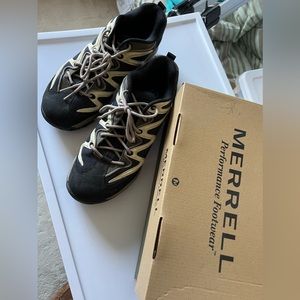 Men’s Merrill tie shoes, hiking, walking, blue/white, sz 8.5, comfy, worn once